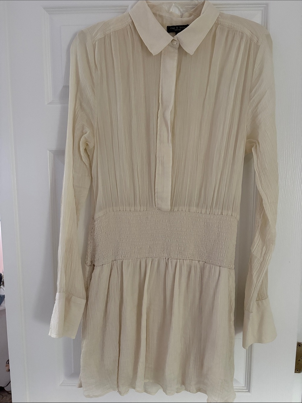 rag & bone Cream Long-Sleeve Smocked-Waist Dress